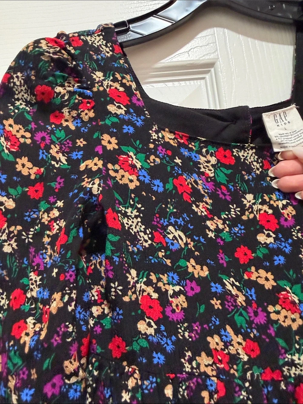 GAP Girls Black Floral‎ Long-Sleeve Dress LARGE